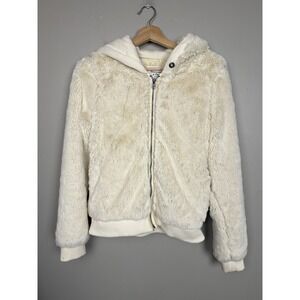 Y2K Abercrombie & Fitch Faux Fur Cream Hoodie Women's M Jacket Mall Era Full Zip